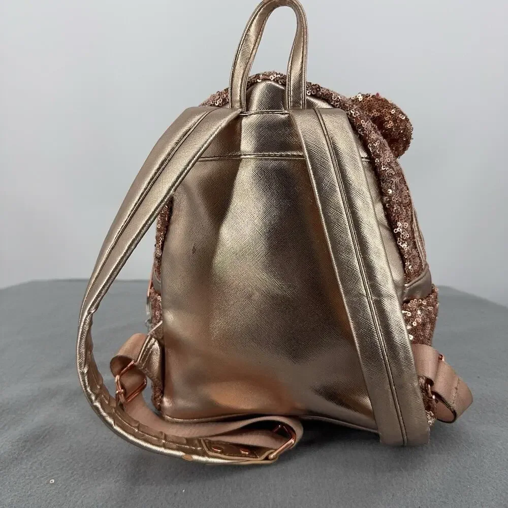 Loungefly Disney Parks Minnie Mouse Rose Gold Sequin Mini Backpack Bow 2019